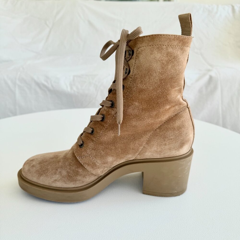 Gianvito Rossi Foster Lace-Up Combat Boots in Camel Suede - Picture 10 of 16